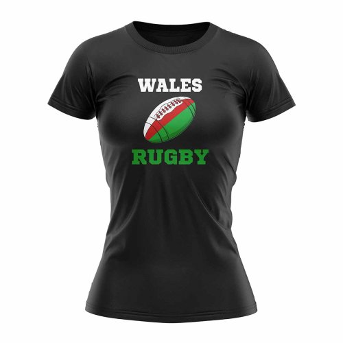 Wales Rugby Ball T-Shirt (Black) - Ladies