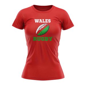 Wales Rugby Ball T-Shirt (Red) - Ladies