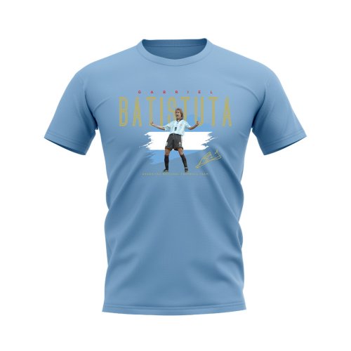 Gabriel Batistuta Argentina Football Celebration T-Shirt (Sky Blue)