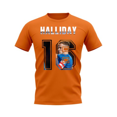 Andy Halliday Name and Number Rangers T-shirt (Orange)