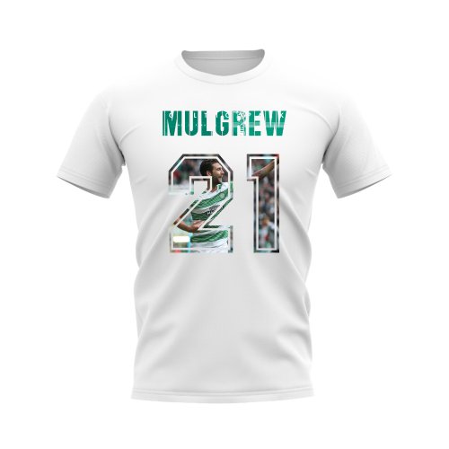 Charlie Mulgrew Name And Number Celtic T-Shirt (White)