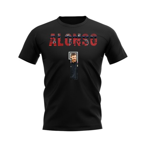 Xabi Alonso Name And Number Bayer Leverkusen T-Shirt (Black)