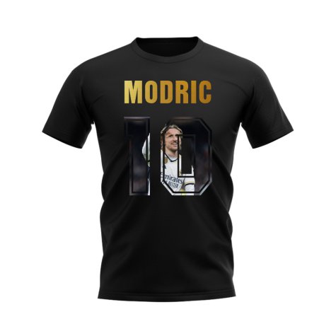 Luka Modric Name And Number Real Madrid T-Shirt (Black)