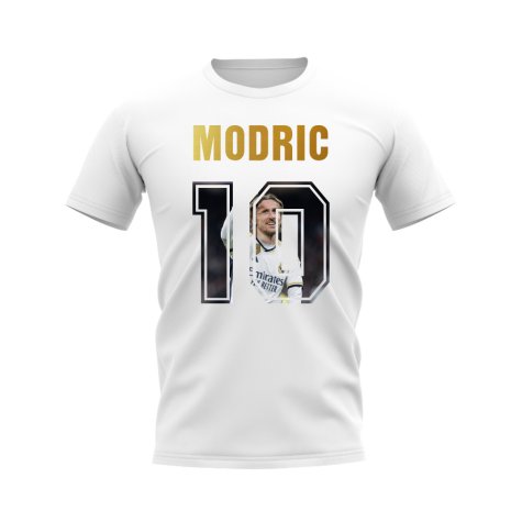 Luka Modric Name And Number Real Madrid T-Shirt (White)