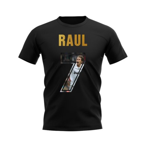 Raul Name And Number Real Madrid T-Shirt (Black)