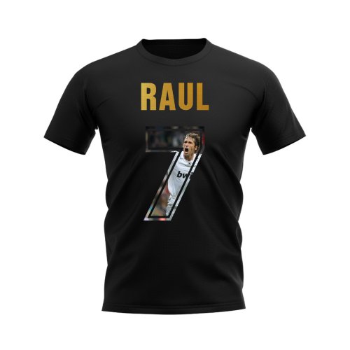 Raul Name And Number Real Madrid T-Shirt (Black)