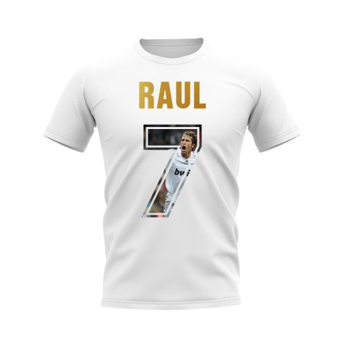 Raul Name And Number Real Madrid T-Shirt (White)