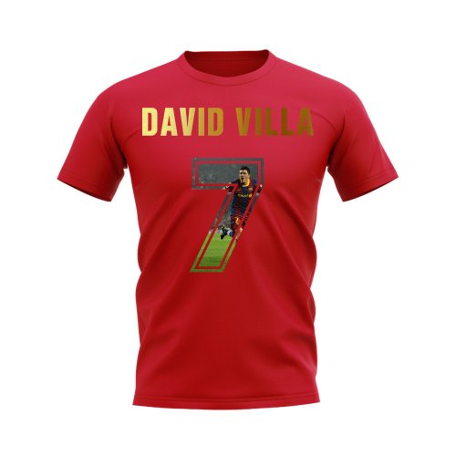 David Villa Name And Number Barcelona T-Shirt (Red)