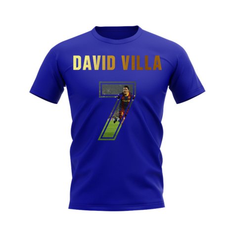 David Villa Name And Number Barcelona T-Shirt (Blue)