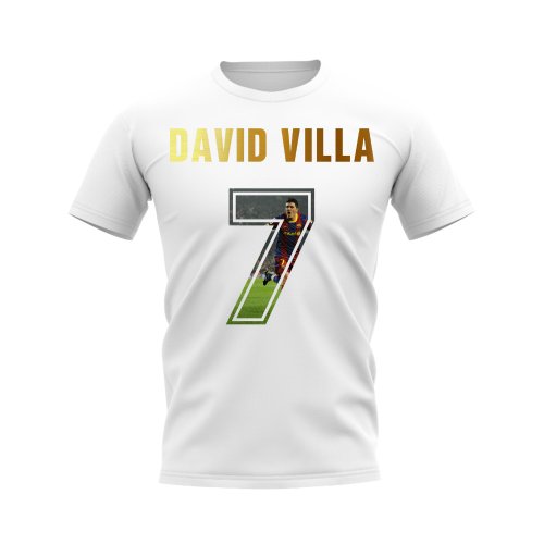 David Villa Name And Number Barcelona T-Shirt (White)