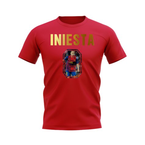 Andres Iniesta Name And Number Barcelona T-Shirt (Red)