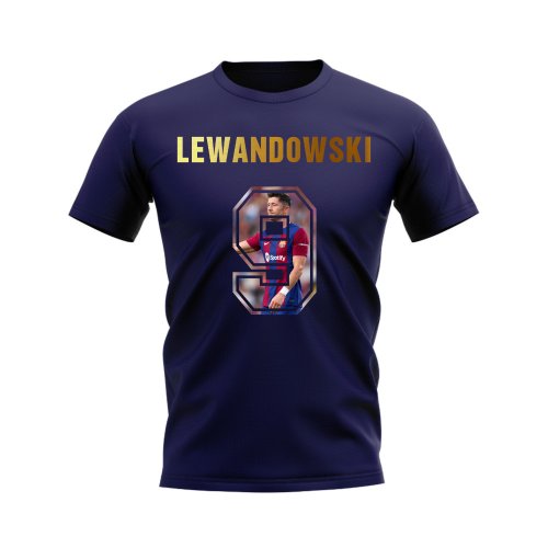 Robert Lewandowski Name And Number Barcelona T-Shirt (Navy)