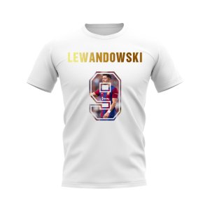 Robert Lewandowski Name And Number Barcelona T-Shirt (White)