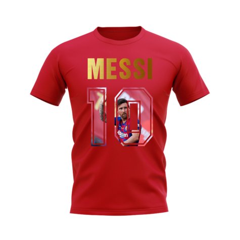 Lionel Messi Name And Number Barcelona T-Shirt (Red)