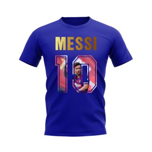 Lionel Messi Name And Number Barcelona T-Shirt (Blue)