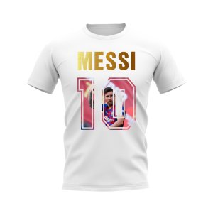 Lionel Messi Name And Number Barcelona T-Shirt (White)