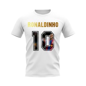 Ronaldinho Name And Number Barcelona T-Shirt (White)