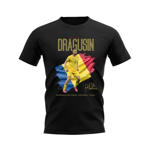 Radu Dragusin Flag and Player Romania T-Shirt (Black)