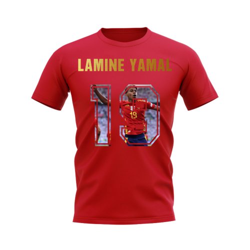 Lamine Yamal Name And Number Spain T-Shirt (Red)