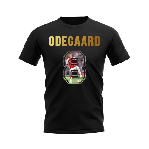 Martin Odegaard Name And Number Arsenal T-Shirt (Black)