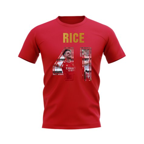 Declan Rice Name And Number Arsenal T-Shirt (Red)