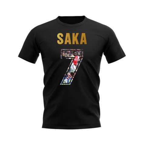 Bukayo Saka Name And Number Arsenal T-Shirt (Black)