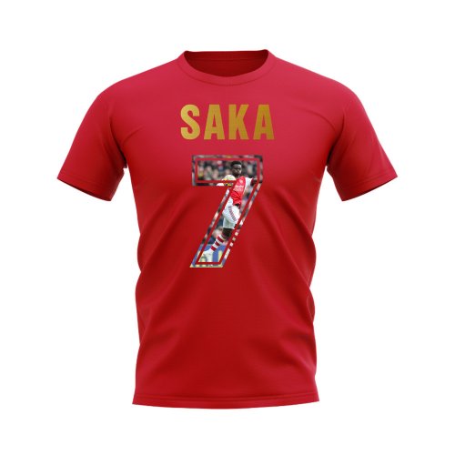 Bukayo Saka Name And Number Arsenal T-Shirt (Red)