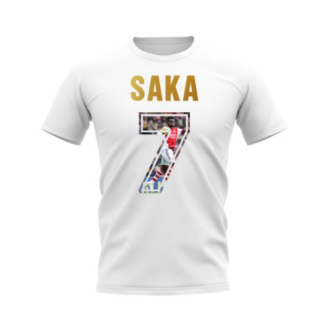 Bukayo Saka Name And Number Arsenal T-Shirt (White)