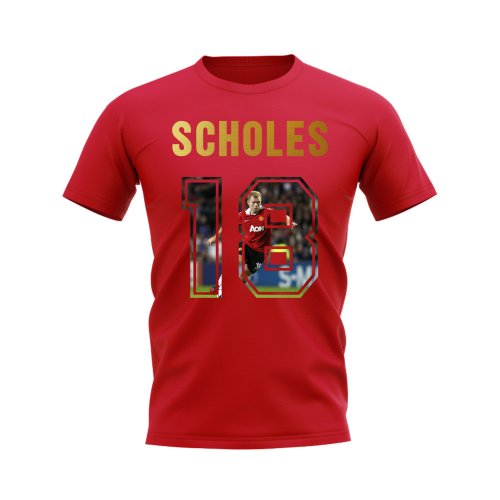 Paul Scholes Name And Number Manchester United T-Shirt (Red)