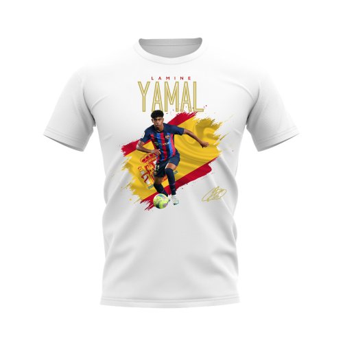 Lamine Yamal Barcelona Flag T-Shirt (White)