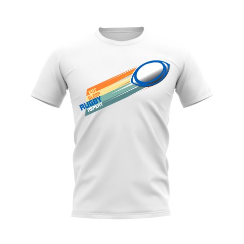 Eat Sleep Rugby Repeat T-Shirt (White/Blue)