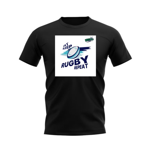 Eat, Sleep, Rugby Repeat T-Shirt - Version 5 (Black/White)