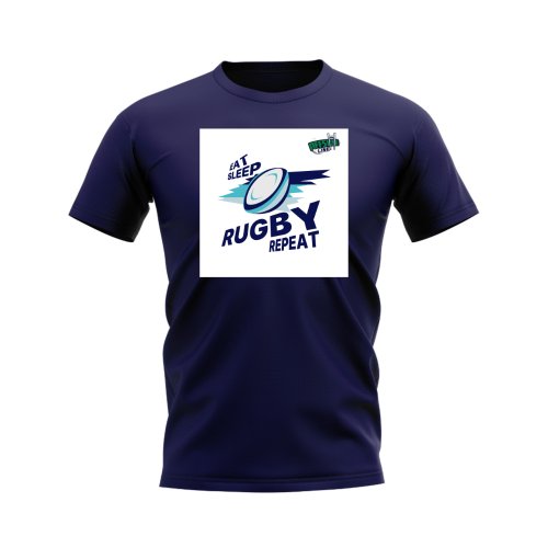 Eat, Sleep, Rugby Repeat T-Shirt - Version 5 (Navy/White)