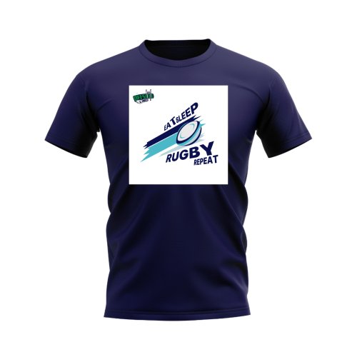 Eat, Sleep, Rugby Repeat T-Shirt - Version 4 (Navy/White)