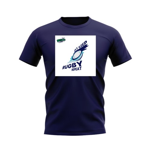 Eat, Sleep, Rugby Repeat T-Shirt - Version 3 (Navy/White)