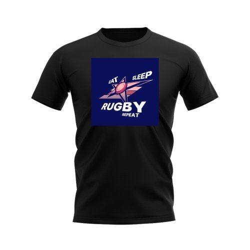 Eat, Sleep, Rugby Repeat T-Shirt - Version 2 (Black/Navy)