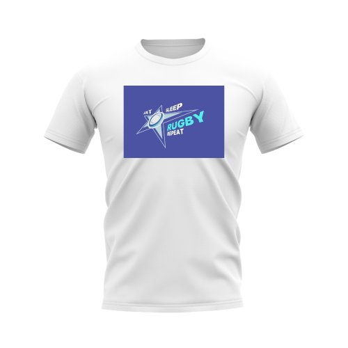 Eat, Sleep, Rugby Repeat T-Shirt - Version 1 (White/Blue)