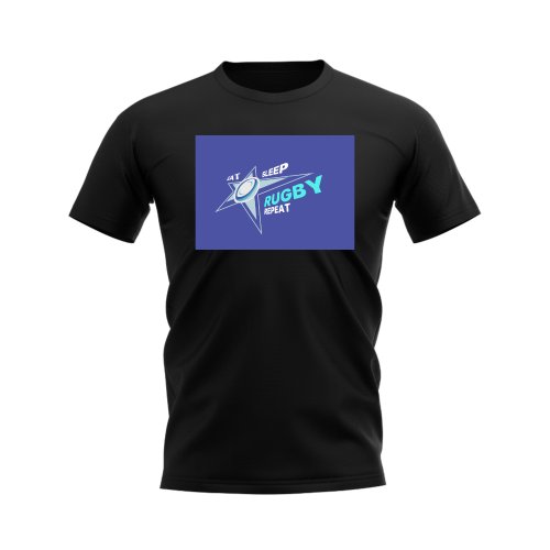 Eat, Sleep, Rugby Repeat T-Shirt - Version 1 (Black/Blue)