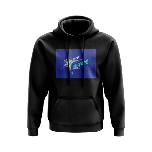 Eat, Sleep, Rugby Repeat Hoody - Version 1 (Black/Blue)