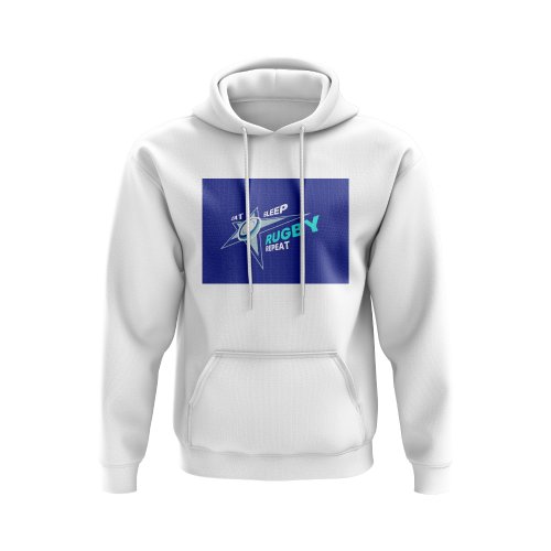 Eat, Sleep, Rugby Repeat Hoody - Version 1 (White/Blue)