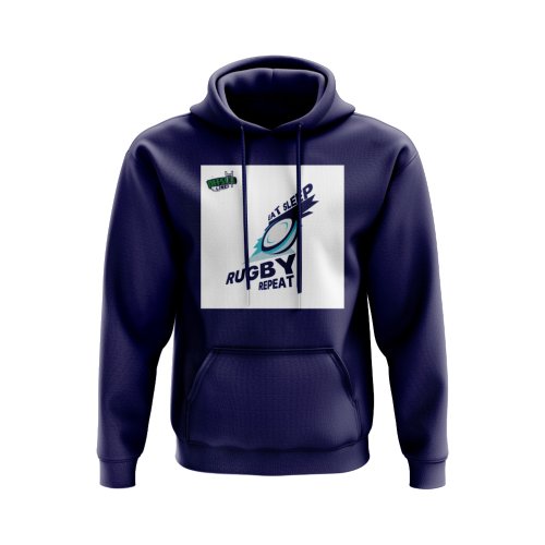 Eat, Sleep, Rugby Repeat Hoody - Version 3 (Navy/White)