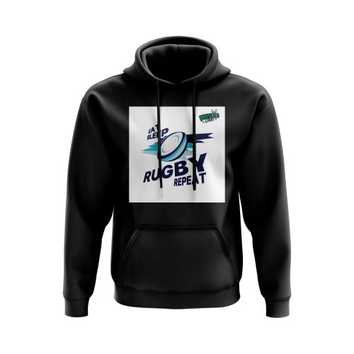 Eat, Sleep, Rugby Repeat Hoody - Version 5 (Black/White)