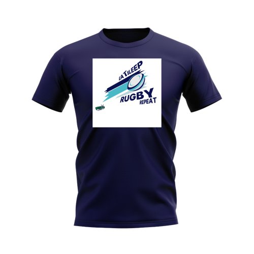 Eat, Sleep, Rugby Repeat T-Shirt - Version 6 (Navy/White)