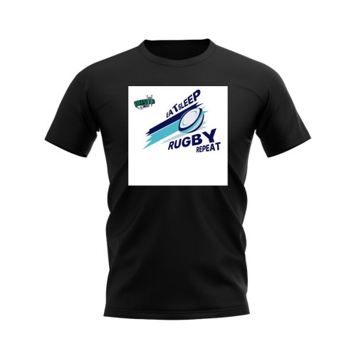 Eat, Sleep, Rugby Repeat T-Shirt - Version 7 (Black/White)