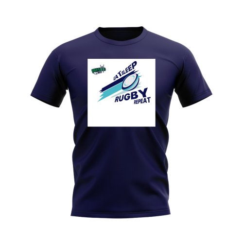 Eat, Sleep, Rugby Repeat T-Shirt - Version 7 (Navy/White)