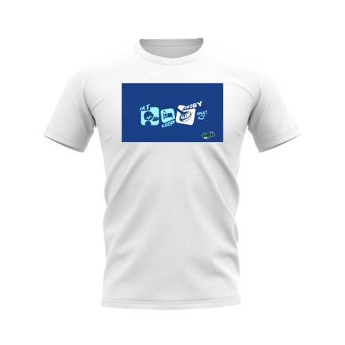 Eat, Sleep, Rugby Repeat T-Shirt - Version 9 (White/Blue)