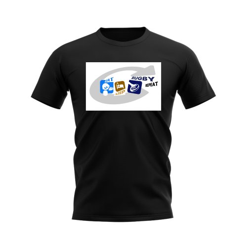 Eat, Sleep, Rugby Repeat T-Shirt - Version 12 (Black/White)