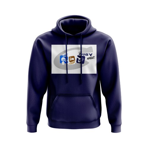 Eat, Sleep, Rugby Repeat Hoody - Version 12 (Navy/White)