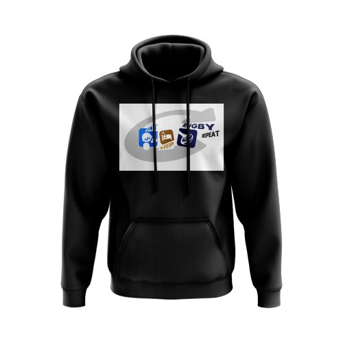 Eat, Sleep, Rugby Repeat Hoody - Version 12 (Black/White)