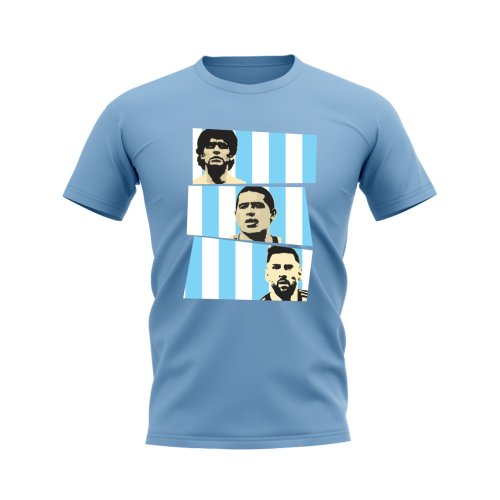 Maradona Riquelme Messi Argentina Trio T-Shirt (Sky)